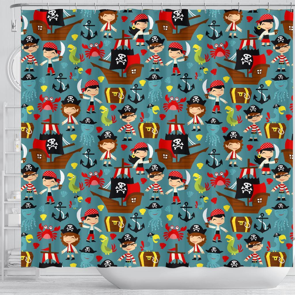 Pirate Pattern Print Bathroom Shower Curtain-grizzshop