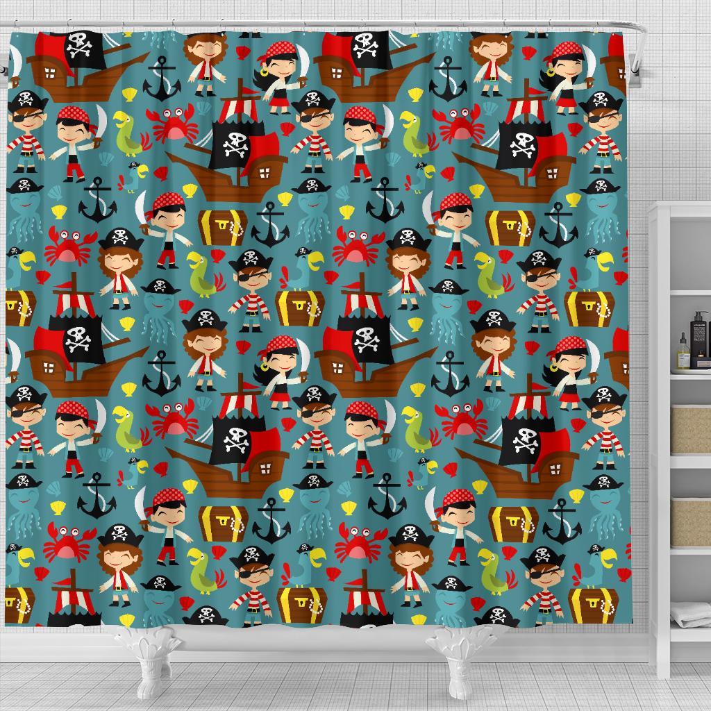 Pirate Pattern Print Bathroom Shower Curtain-grizzshop