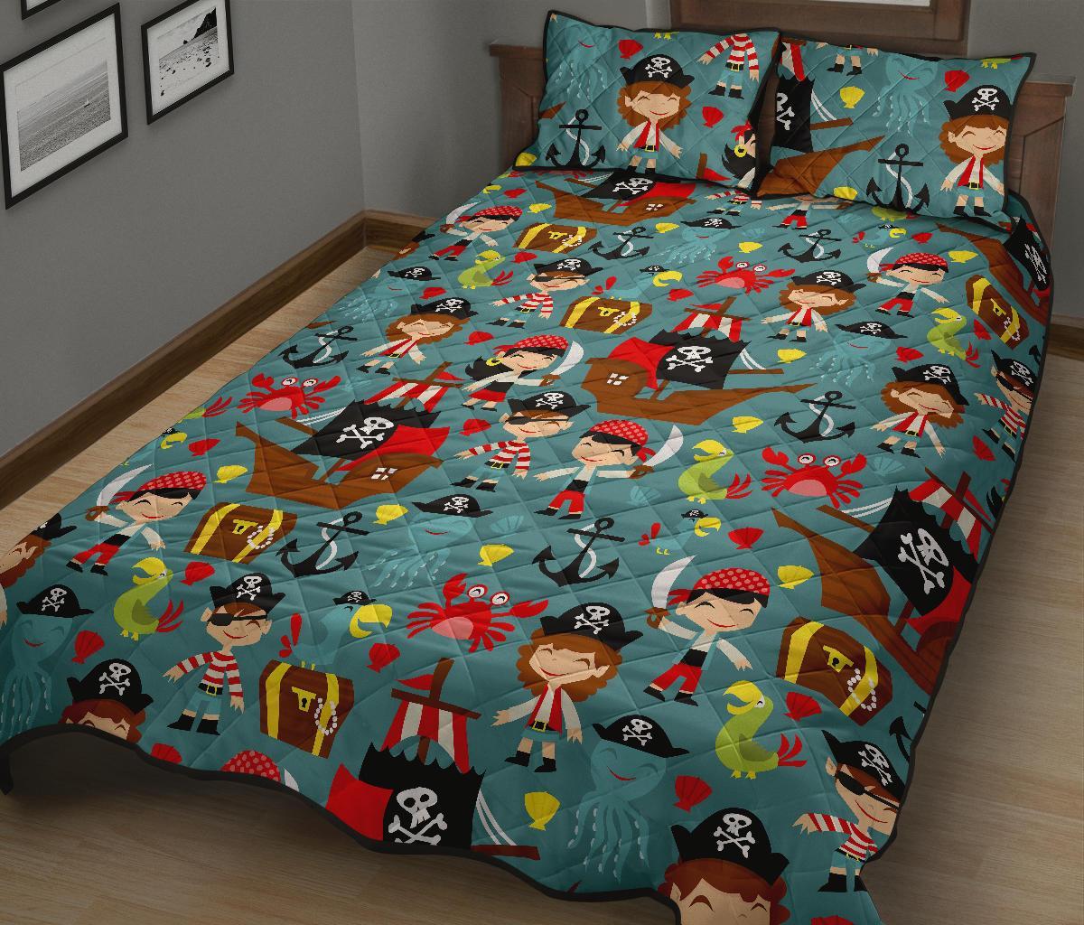 Pirate Pattern Print Bed Set Quilt-grizzshop