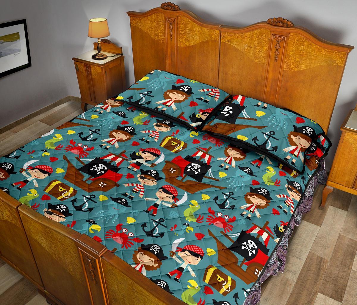 Pirate Pattern Print Bed Set Quilt-grizzshop