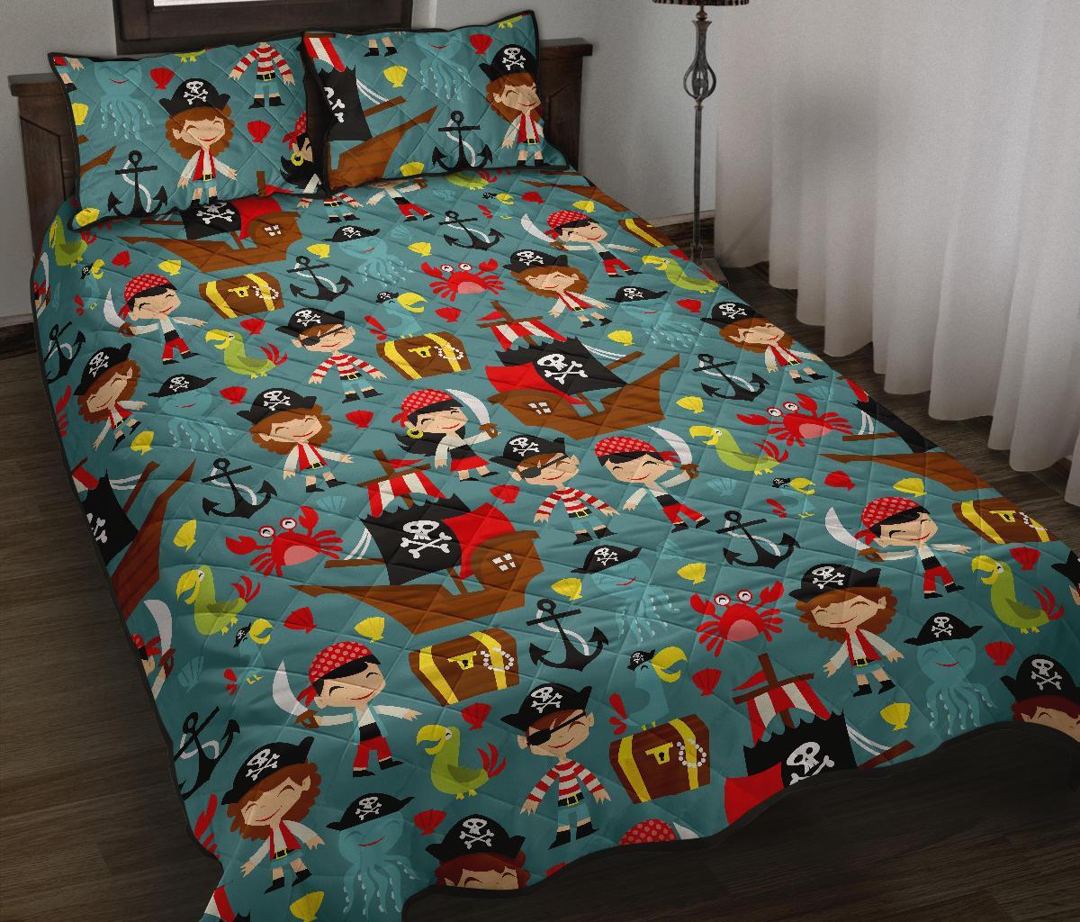 Pirate Pattern Print Bed Set Quilt-grizzshop