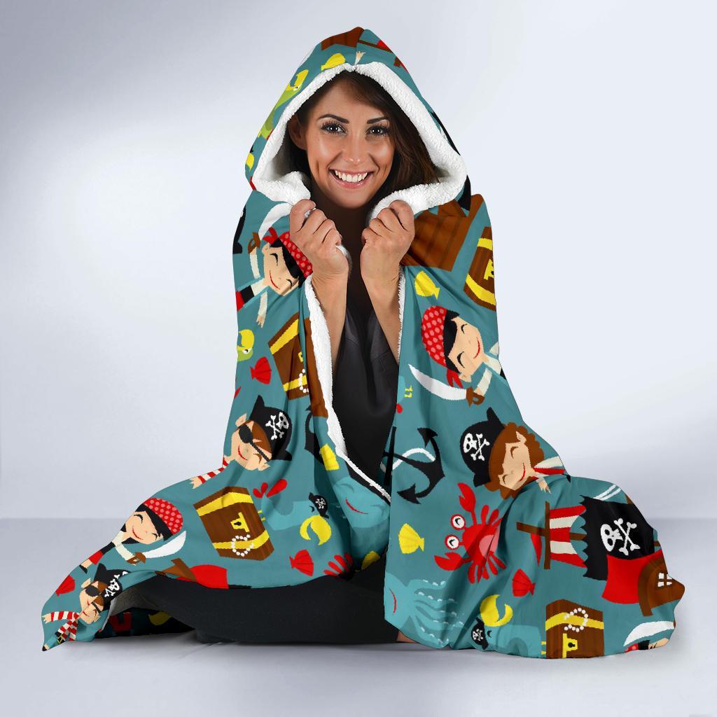 Pirate Pattern Print Hooded Blanket-grizzshop