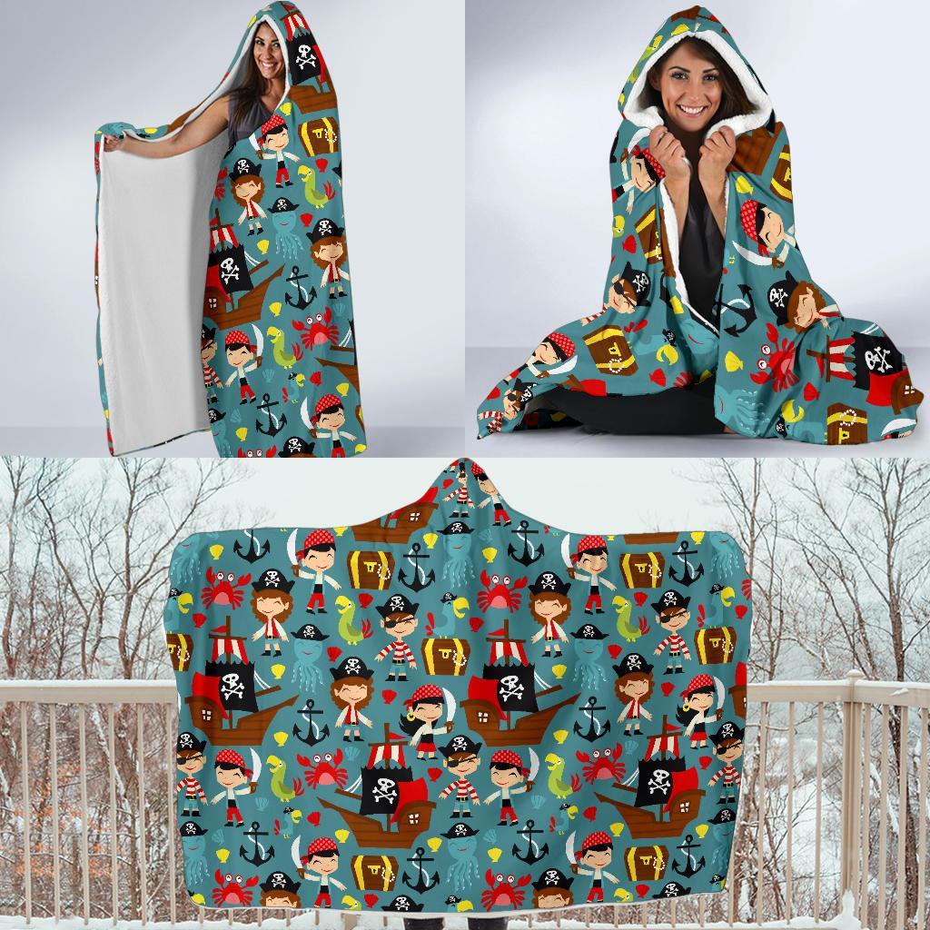 Pirate Pattern Print Hooded Blanket-grizzshop