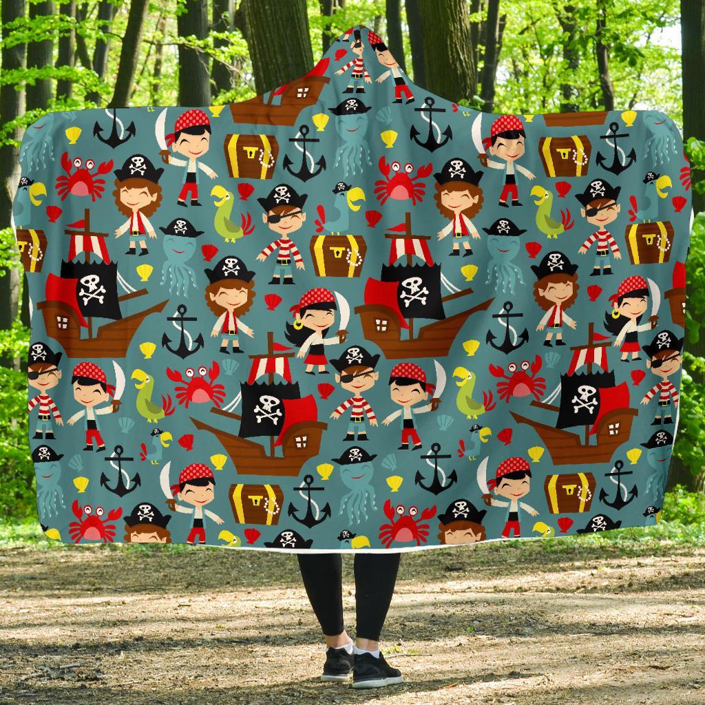 Pirate Pattern Print Hooded Blanket-grizzshop