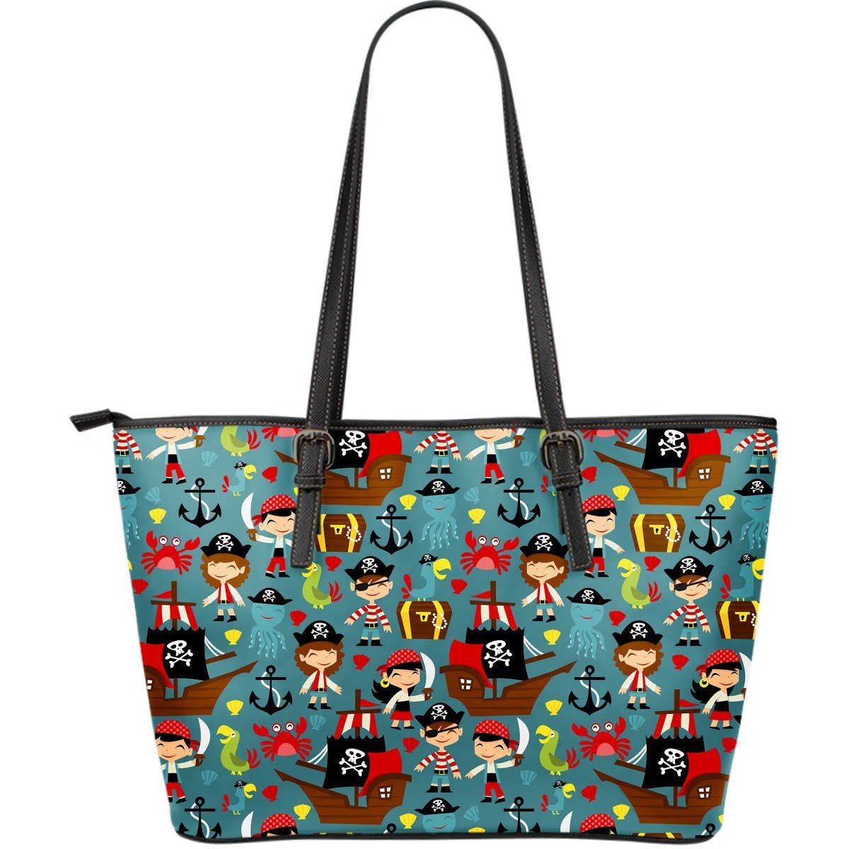 Pirate Pattern Print Leather Tote Bag-grizzshop