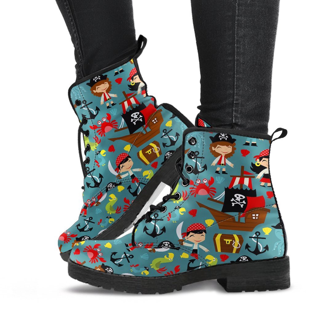 Pirate Pattern Print Men Women Leather Boots-grizzshop