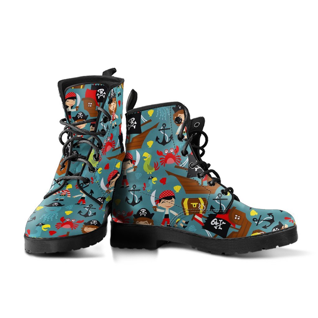 Pirate Pattern Print Men Women Leather Boots-grizzshop
