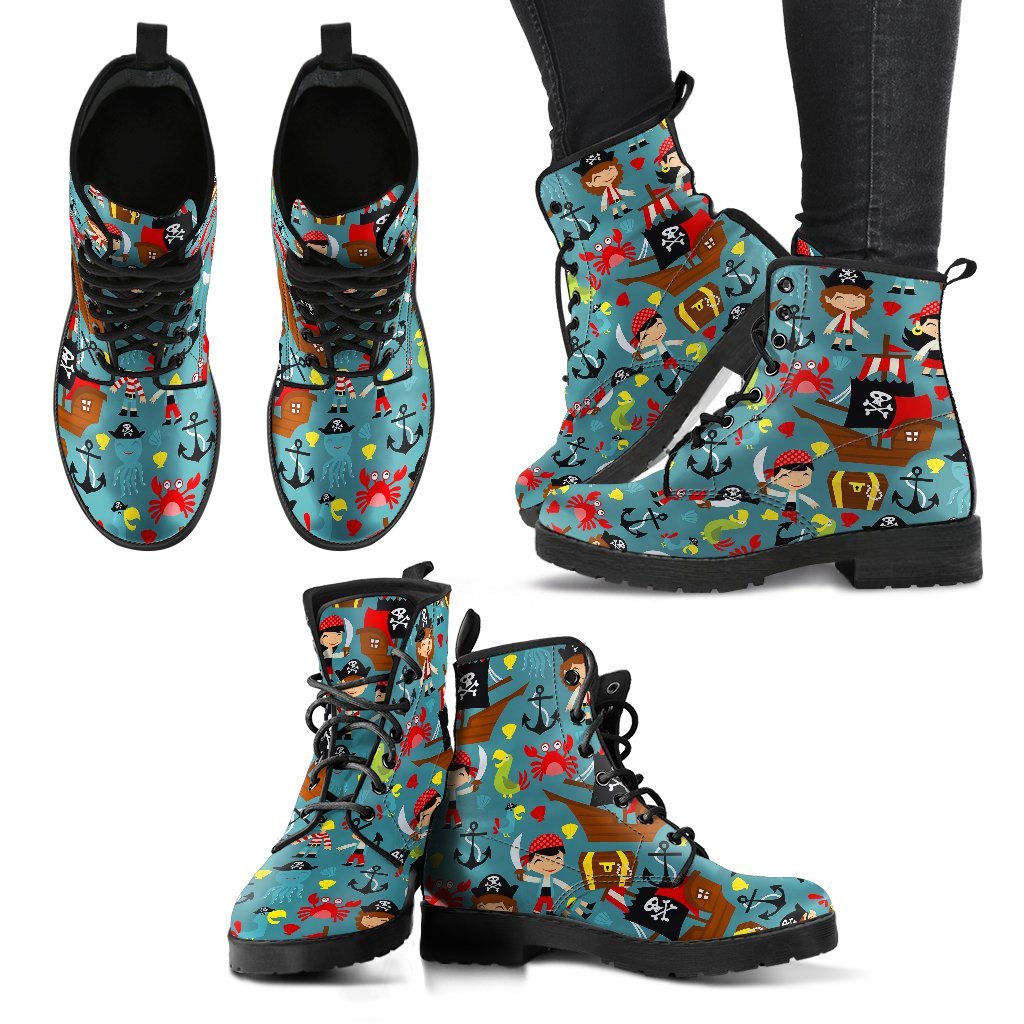 Pirate Pattern Print Men Women Leather Boots-grizzshop