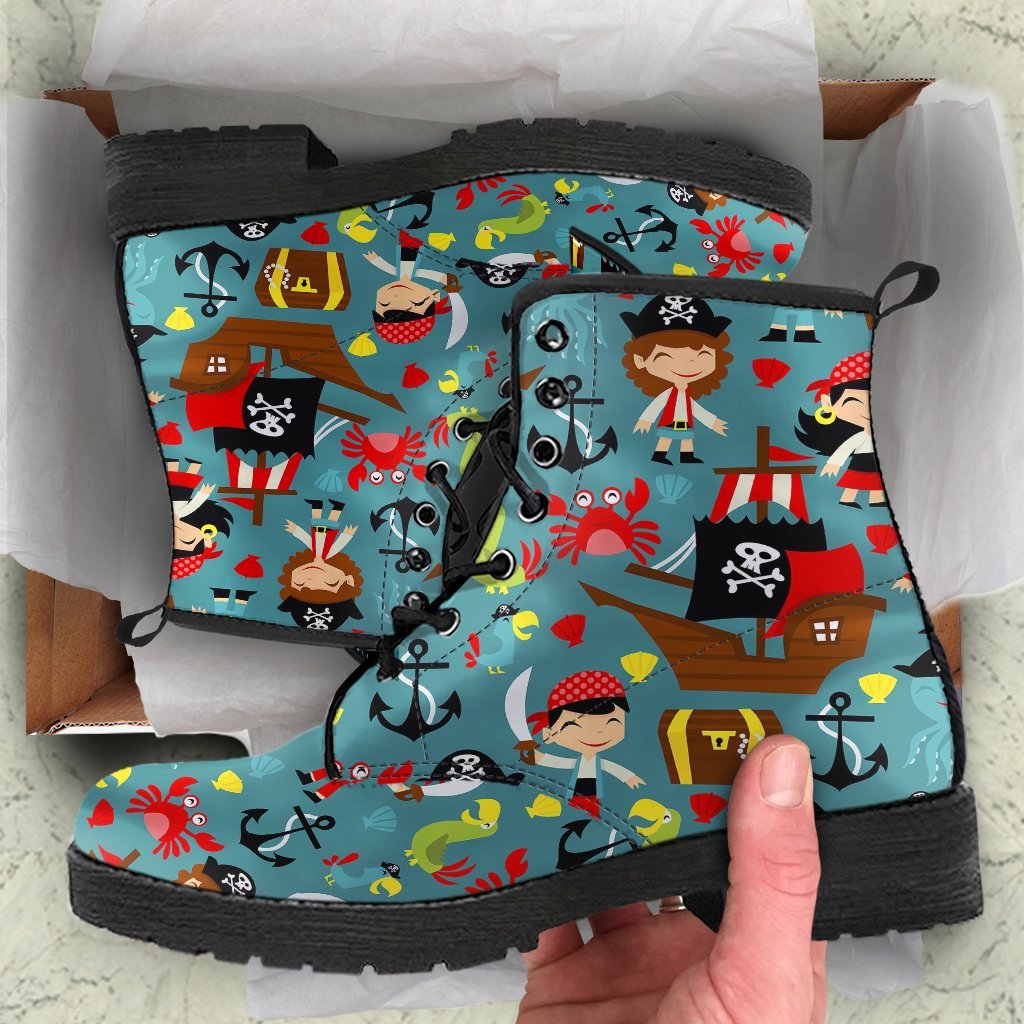 Pirate Pattern Print Men Women Leather Boots-grizzshop