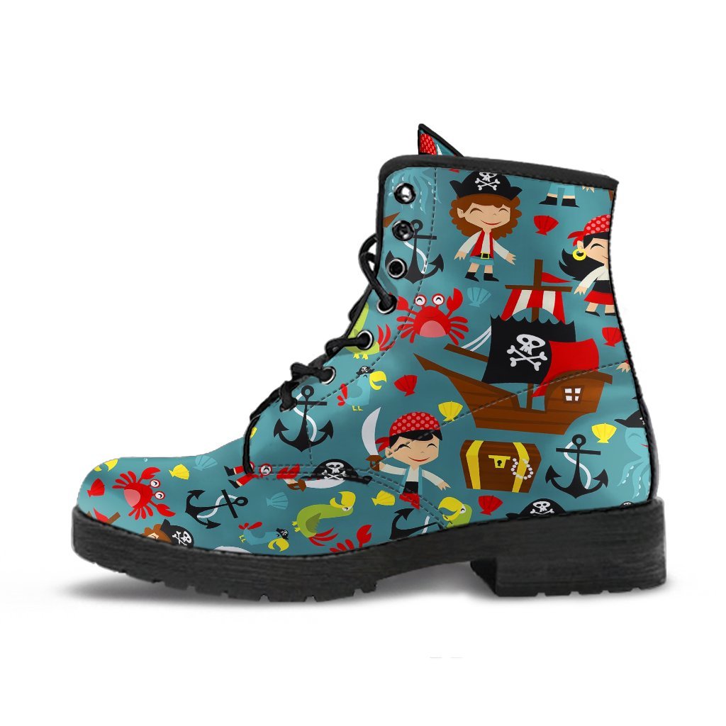 Pirate Pattern Print Men Women Leather Boots-grizzshop
