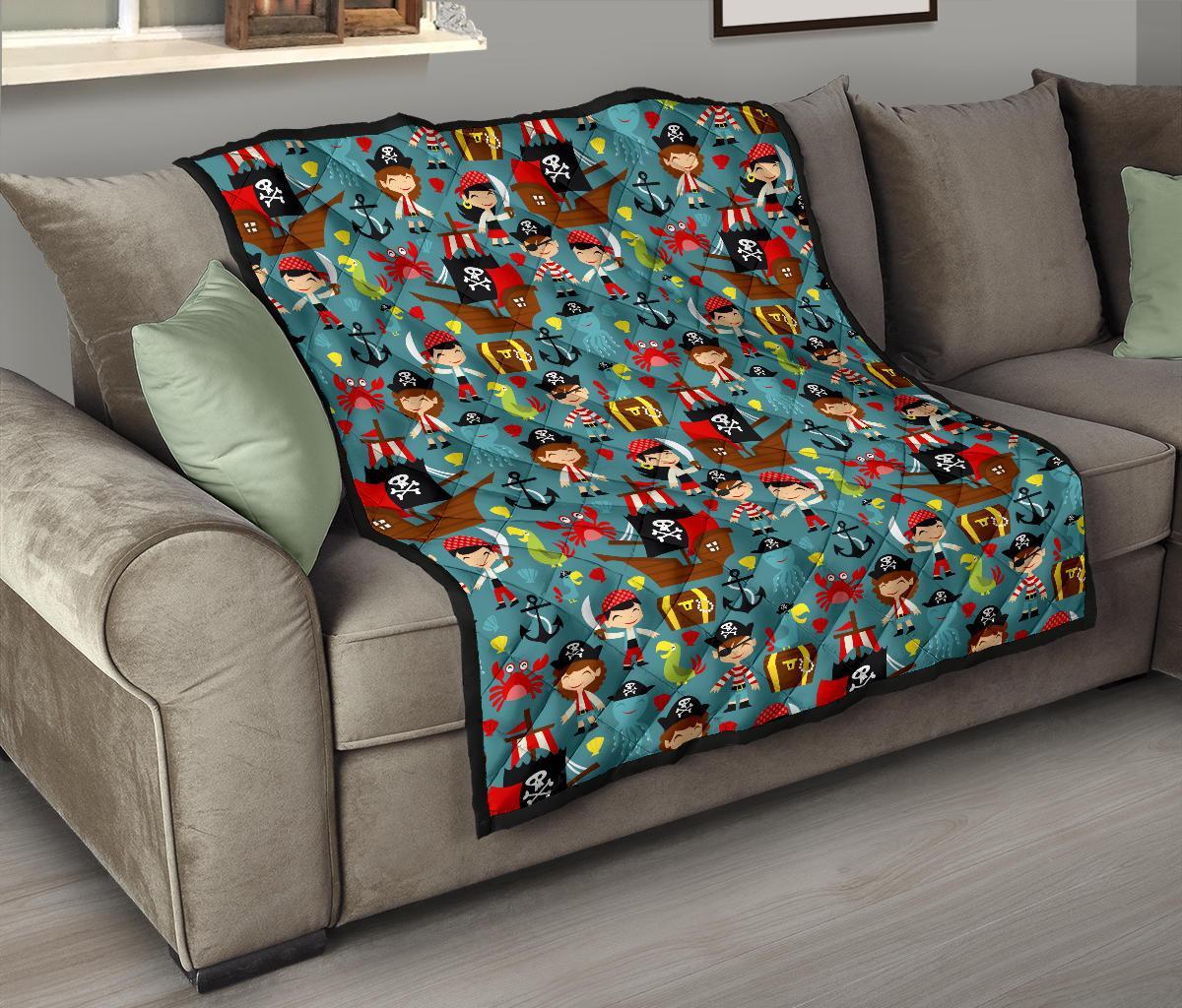 Pirate Pattern Print Quilt-grizzshop
