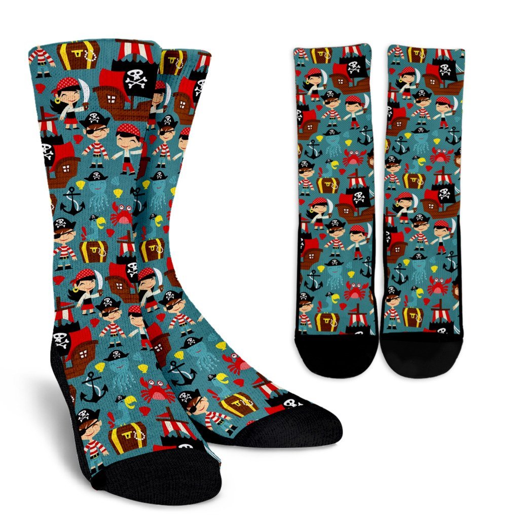 Pirate Pattern Print Unisex Crew Socks-grizzshop