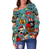 Pirate Pattern Print Women Off Shoulder Sweatshirt-grizzshop