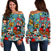 Pirate Pattern Print Women Off Shoulder Sweatshirt-grizzshop