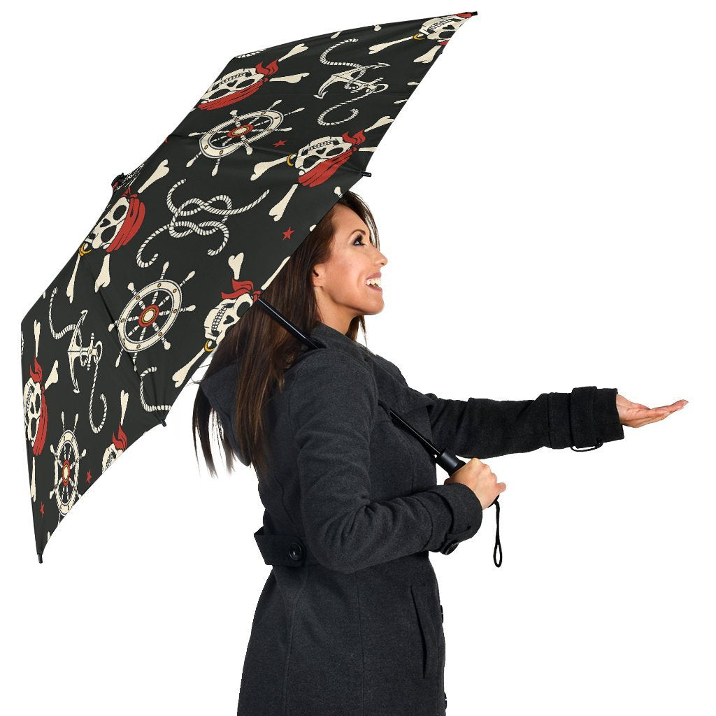 Pirate Skull Pattern Print Automatic Foldable Umbrella-grizzshop