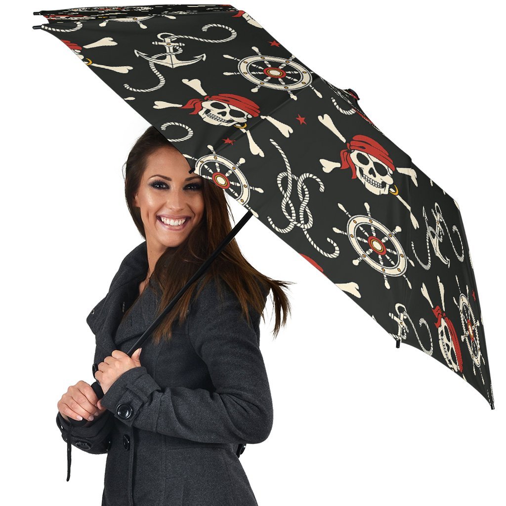 Pirate Skull Pattern Print Automatic Foldable Umbrella-grizzshop
