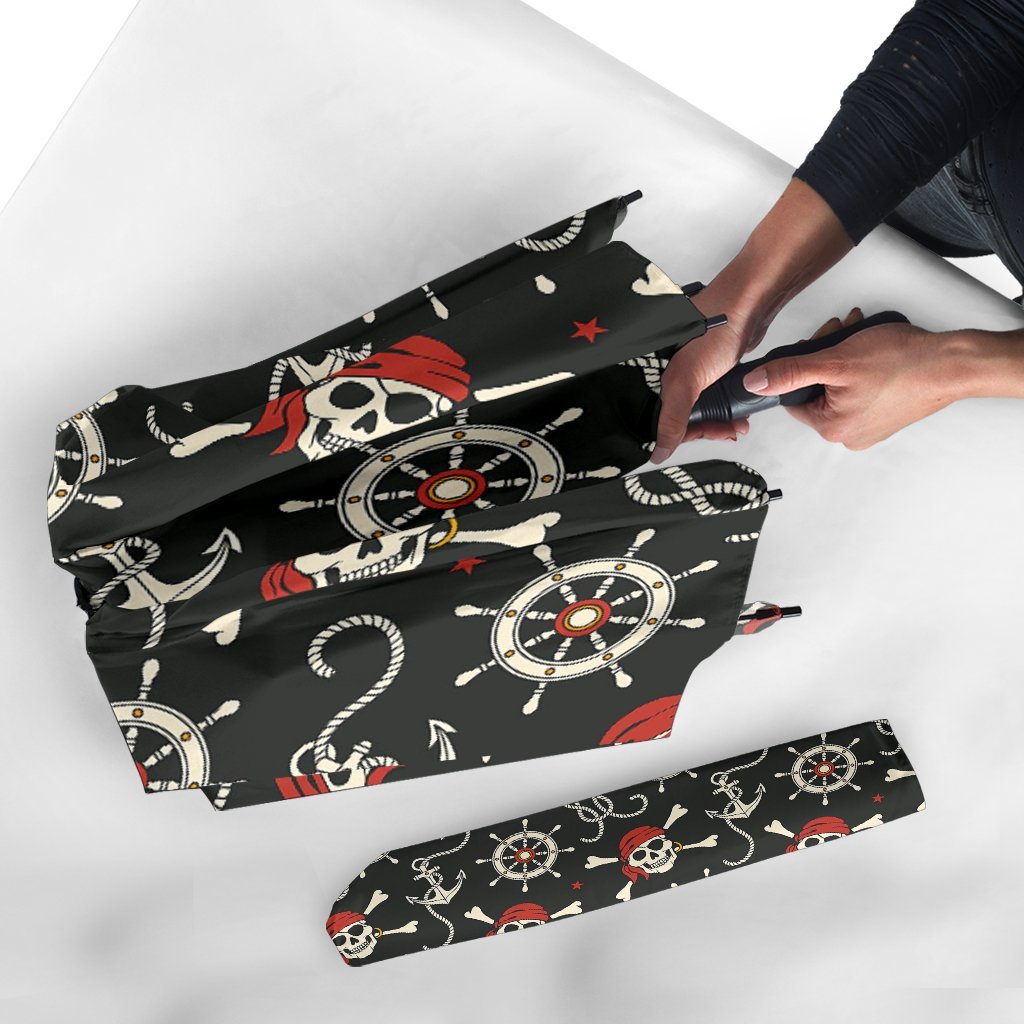 Pirate Skull Pattern Print Automatic Foldable Umbrella-grizzshop
