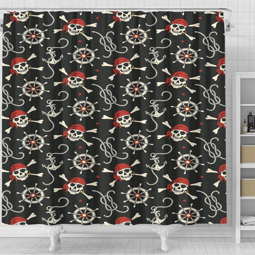 Pirate Skull Pattern Print Bathroom Shower Curtain-grizzshop