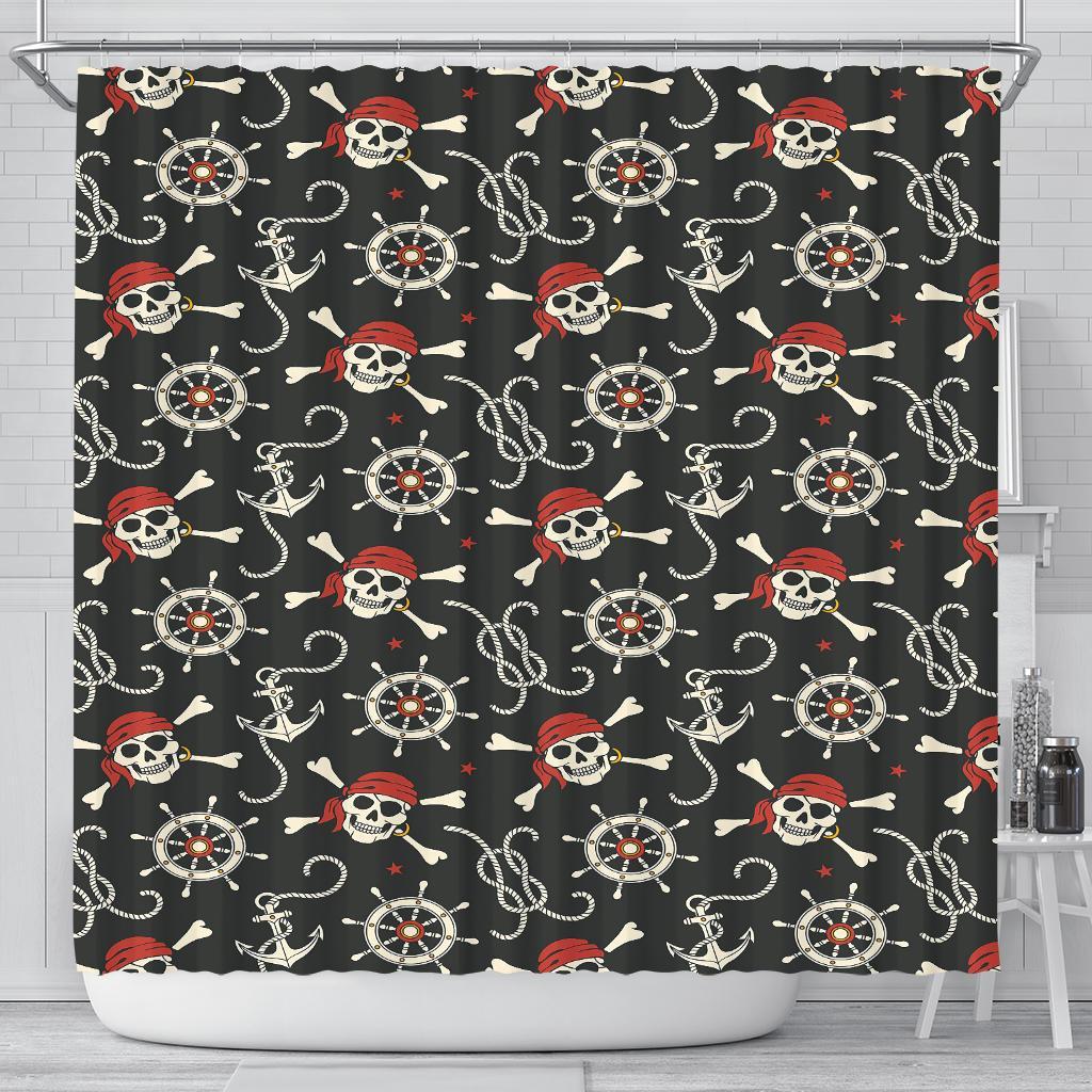 Pirate Skull Pattern Print Bathroom Shower Curtain-grizzshop