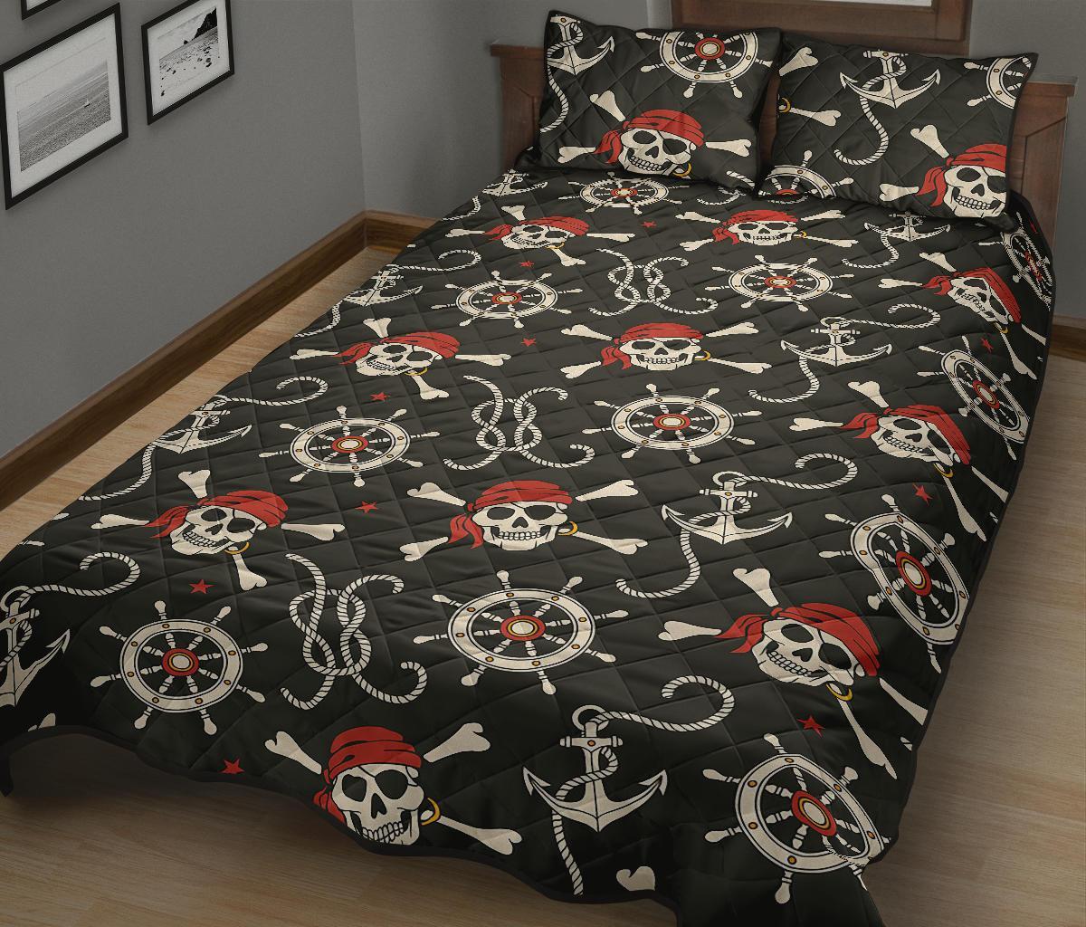 Pirate Skull Pattern Print Bed Set Quilt-grizzshop