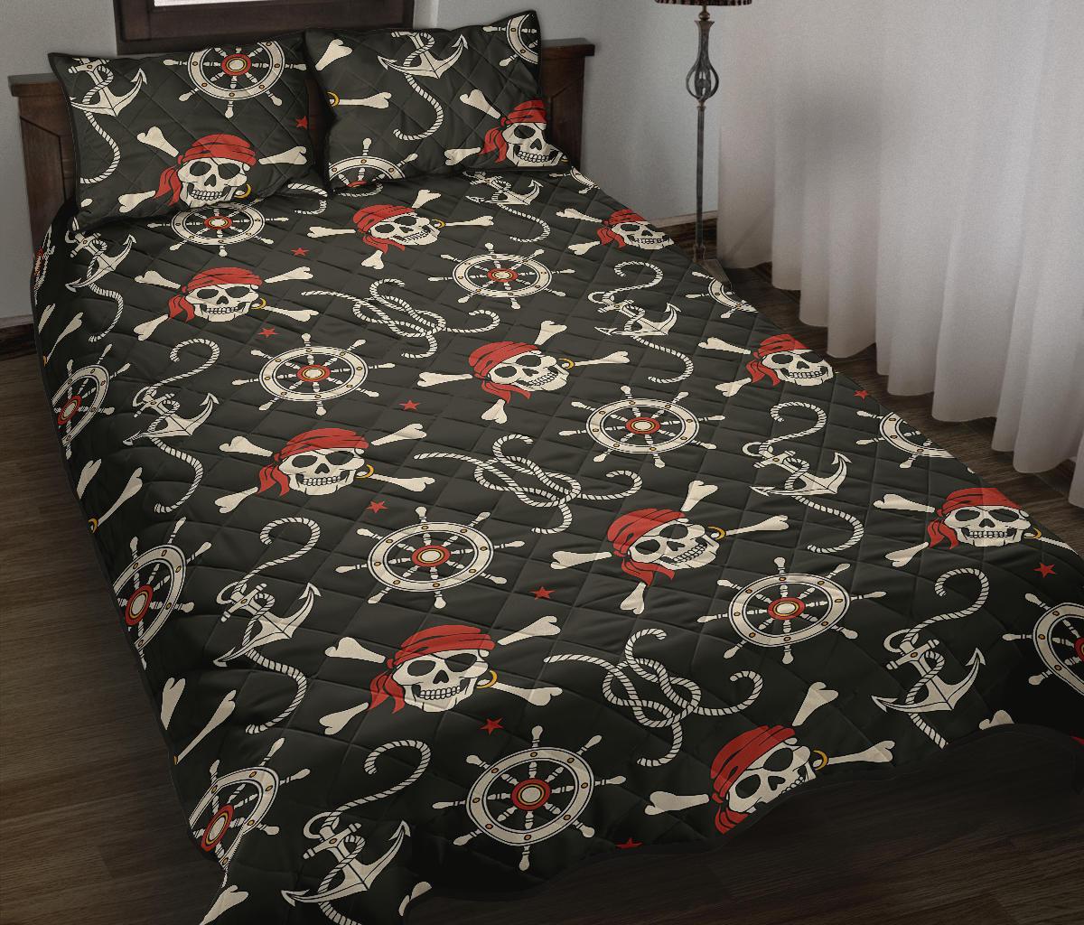 Pirate Skull Pattern Print Bed Set Quilt-grizzshop
