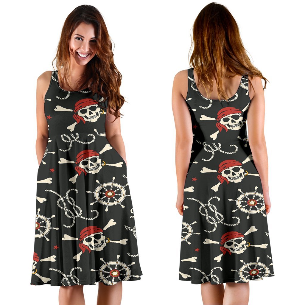 Pirate Skull Pattern Print Dress-grizzshop