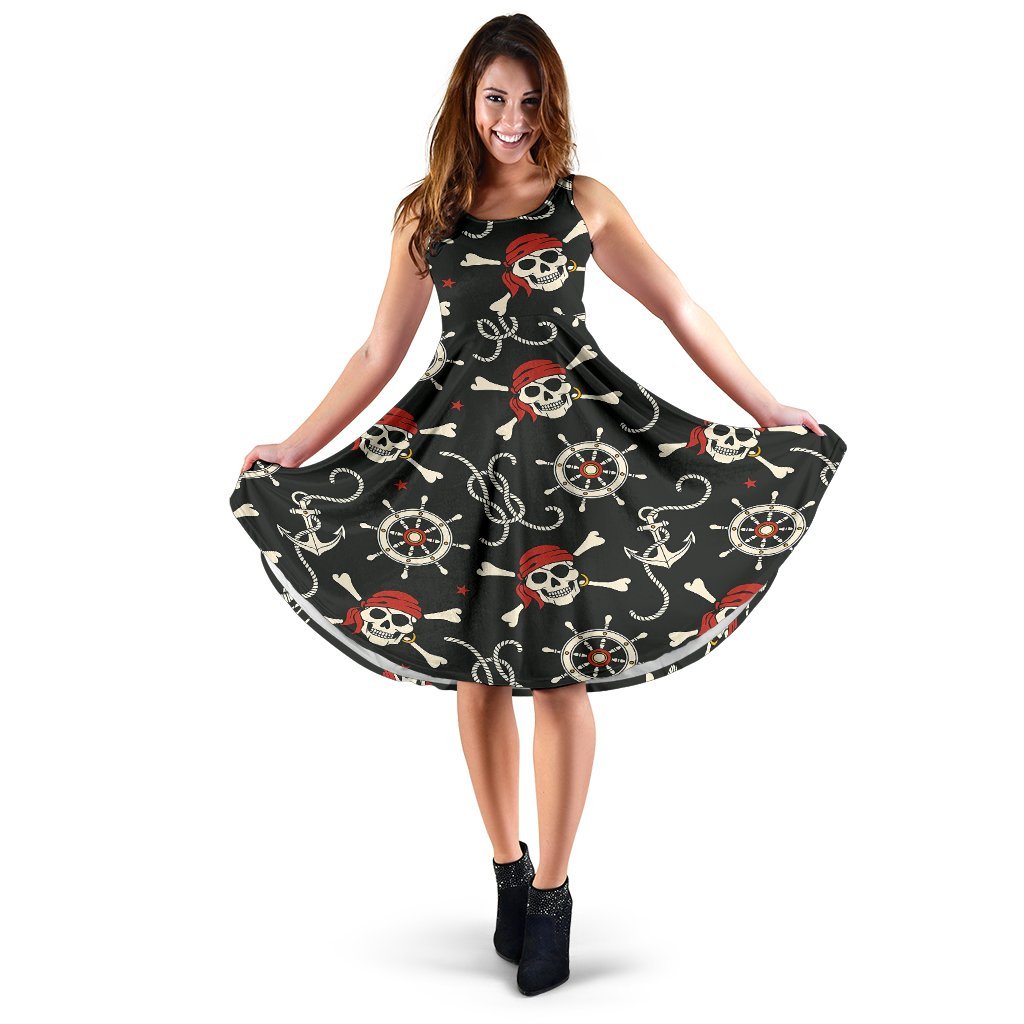Pirate Skull Pattern Print Dress-grizzshop