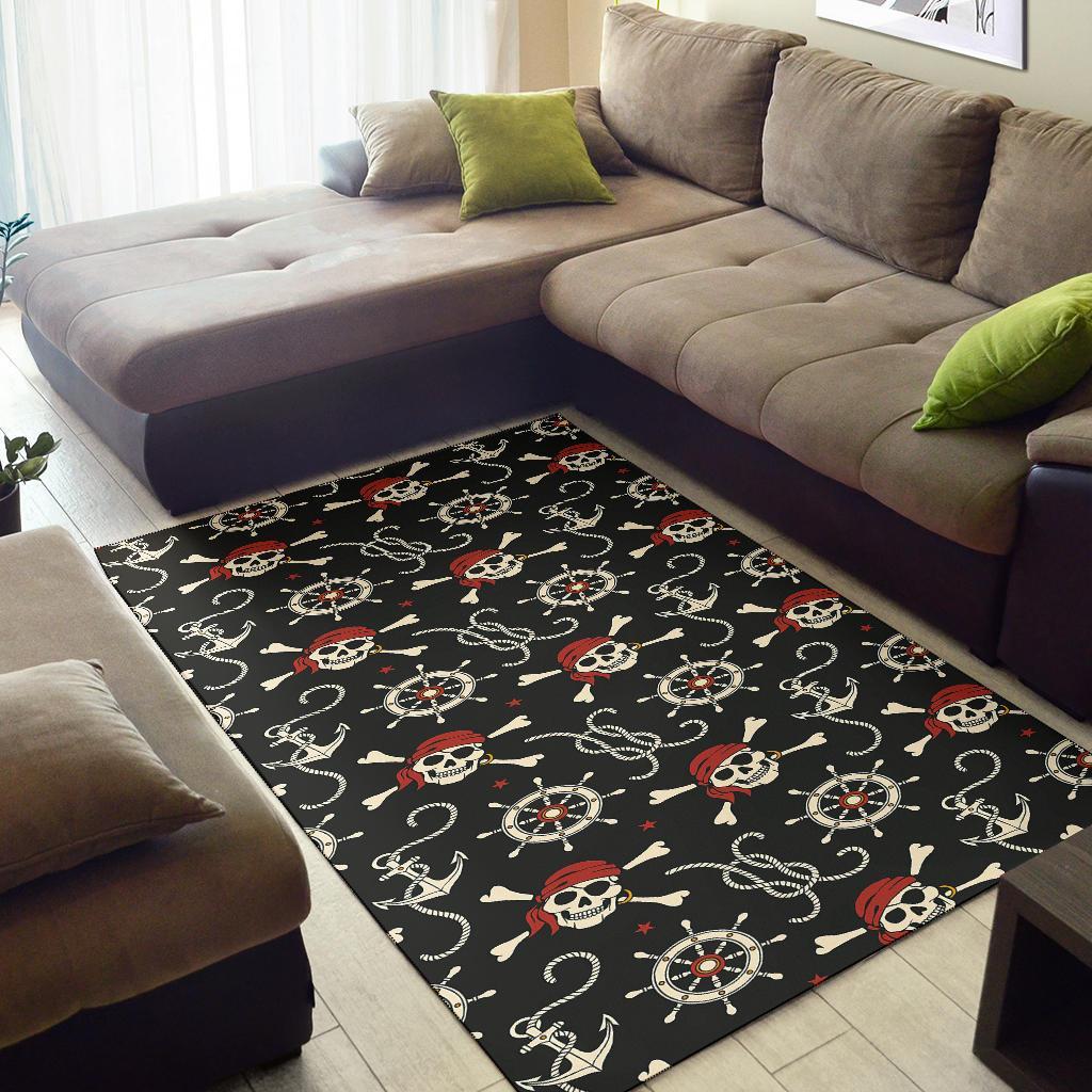 Pirate Skull Pattern Print Floor Mat-grizzshop