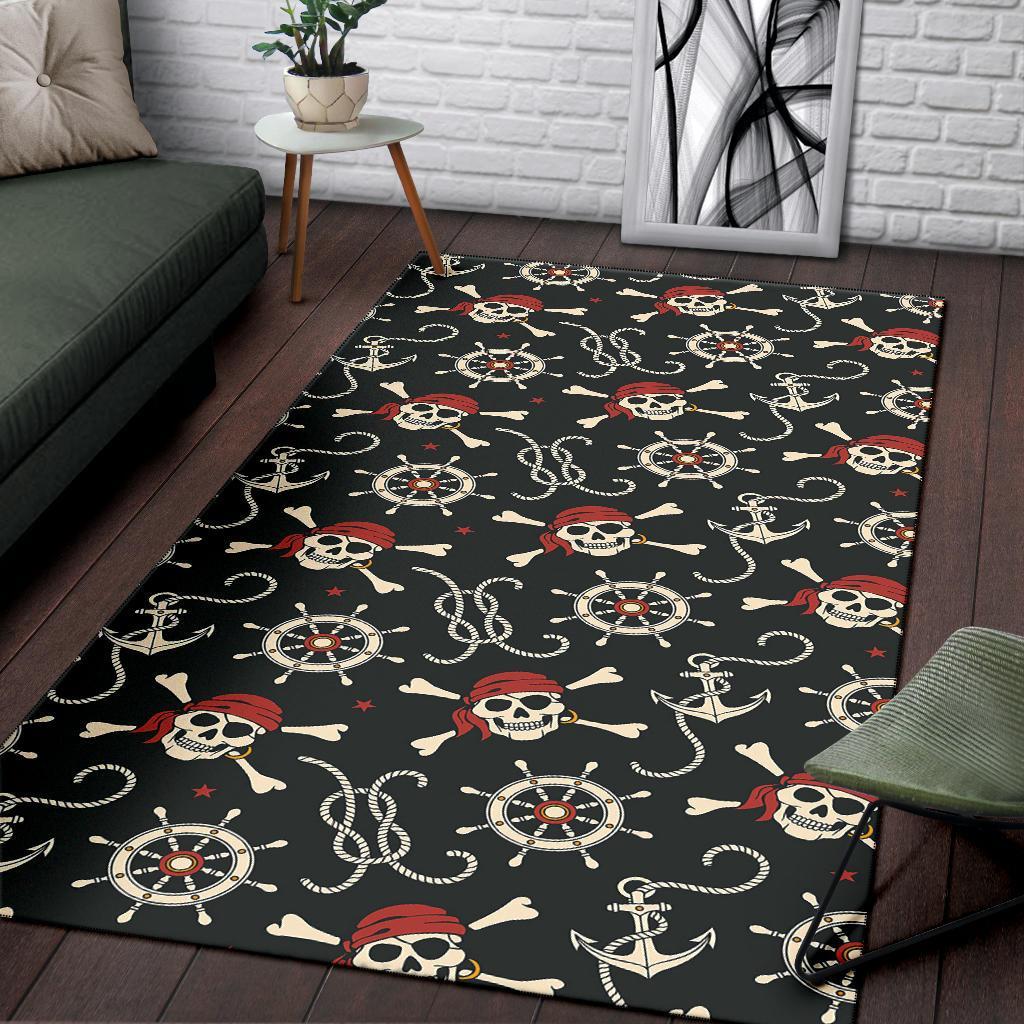 Pirate Skull Pattern Print Floor Mat-grizzshop
