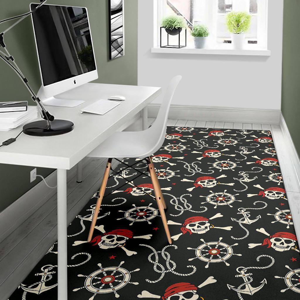 Pirate Skull Pattern Print Floor Mat-grizzshop