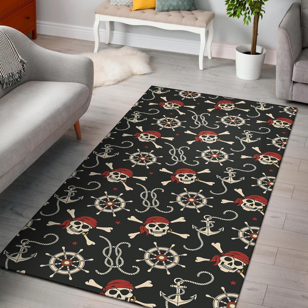 Pirate Skull Pattern Print Floor Mat-grizzshop