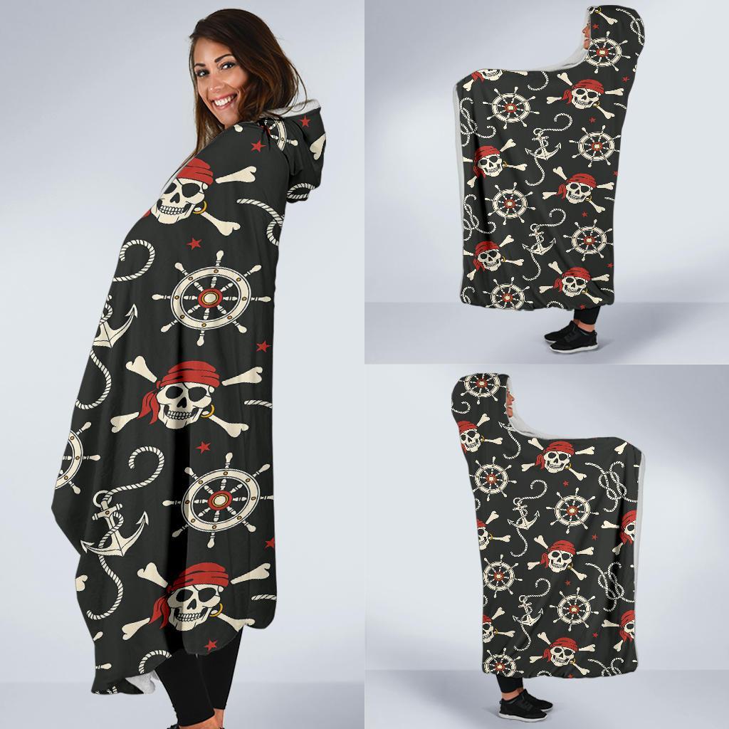 Pirate Skull Pattern Print Hooded Blanket-grizzshop