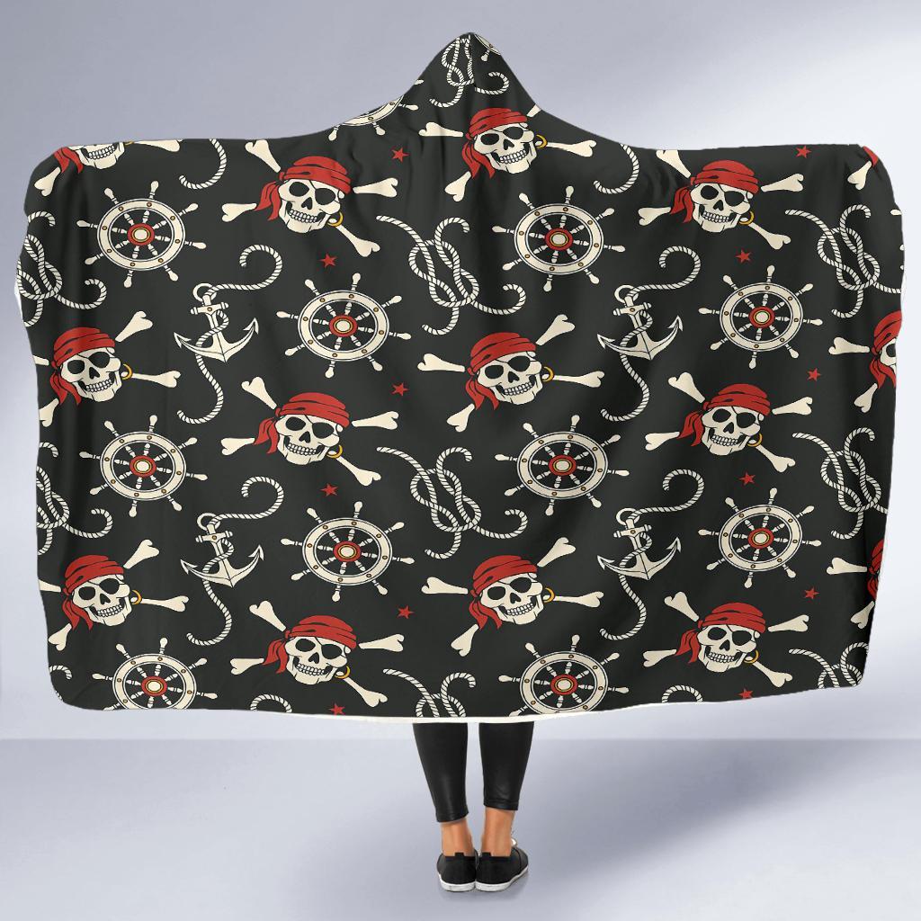 Pirate Skull Pattern Print Hooded Blanket-grizzshop