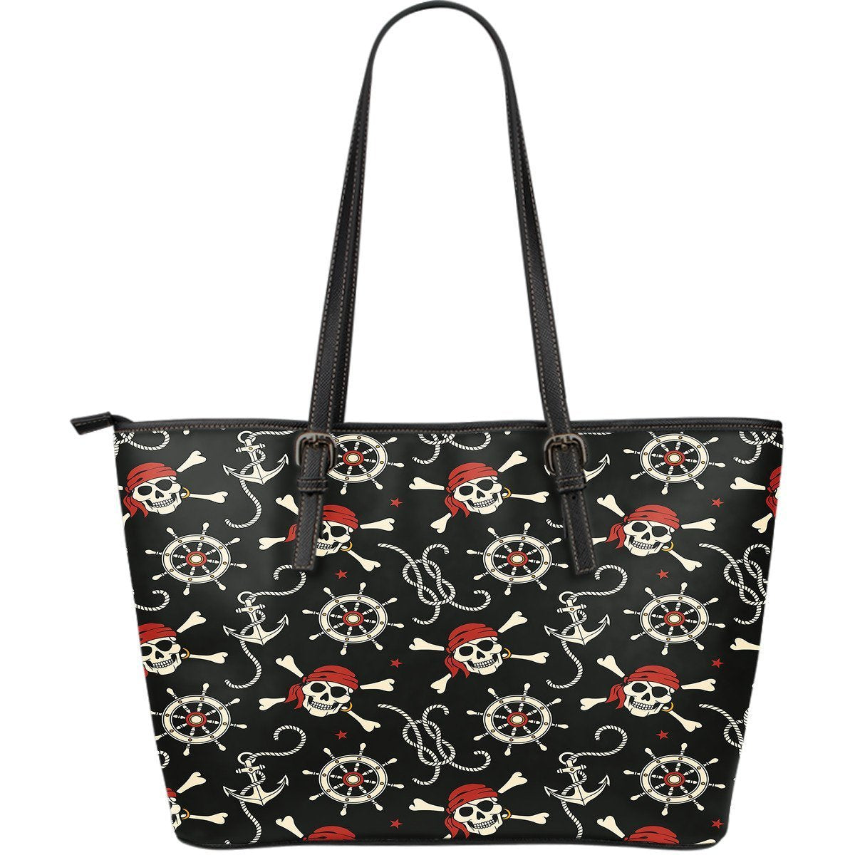 Pirate Skull Pattern Print Leather Tote Bag-grizzshop