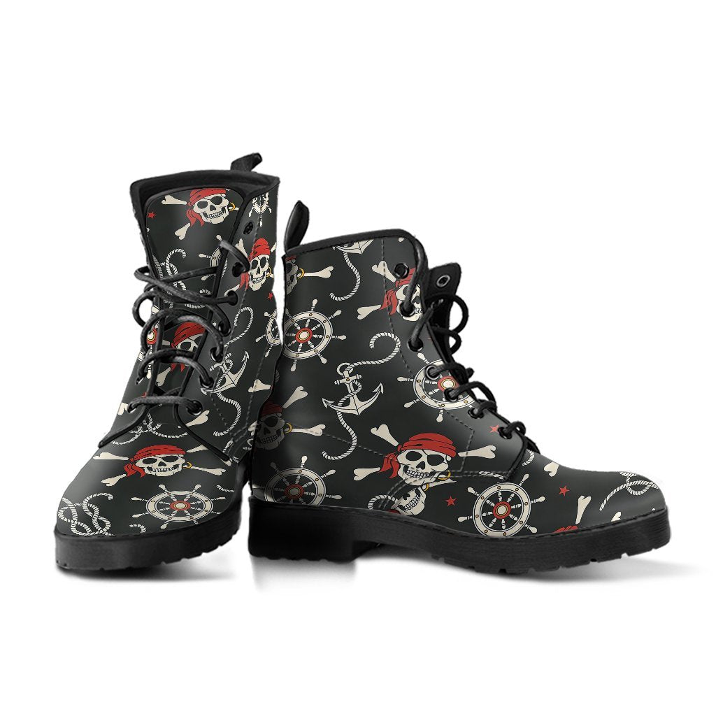 Pirate Skull Pattern Print Men Women Leather Boots-grizzshop