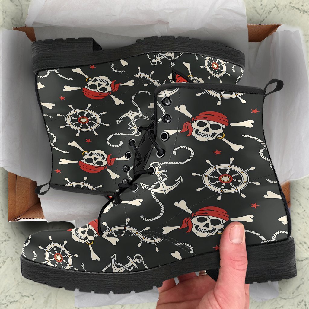 Pirate Skull Pattern Print Men Women Leather Boots-grizzshop