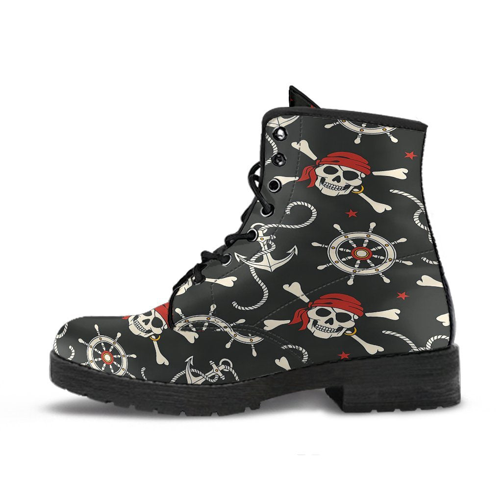 Pirate Skull Pattern Print Men Women Leather Boots-grizzshop