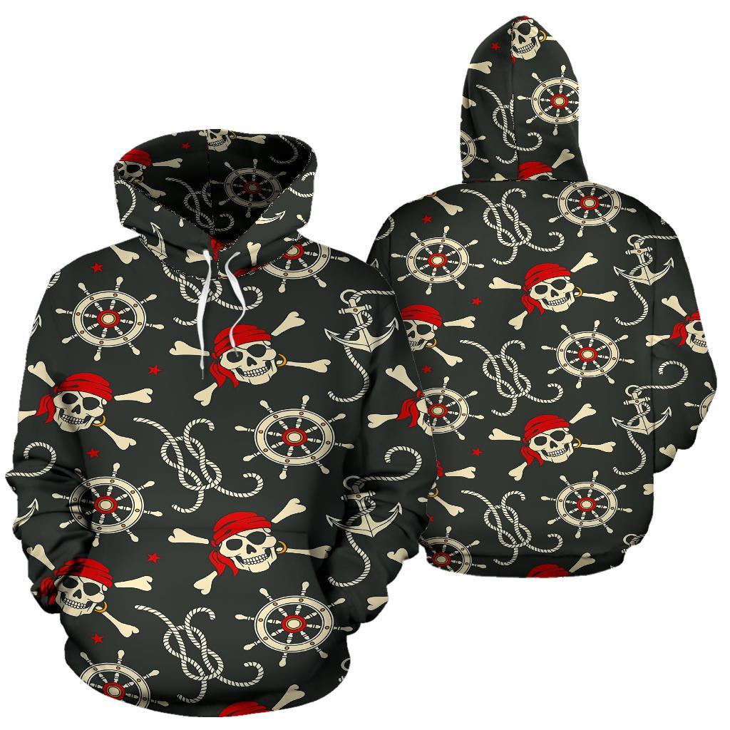 Pirate Skull Pattern Print Men Women Pullover Hoodie-grizzshop