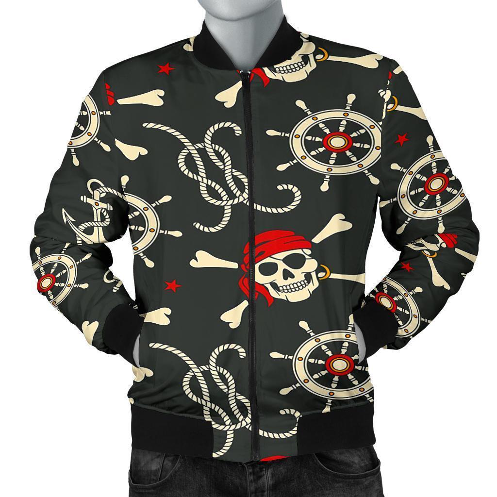 Pirate Skull Pattern Print Men's Bomber Jacket-grizzshop