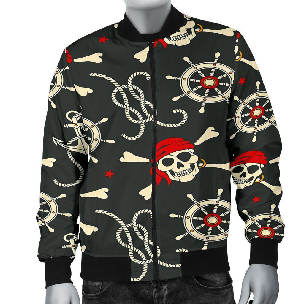 Pirate Skull Pattern Print Men's Bomber Jacket-grizzshop