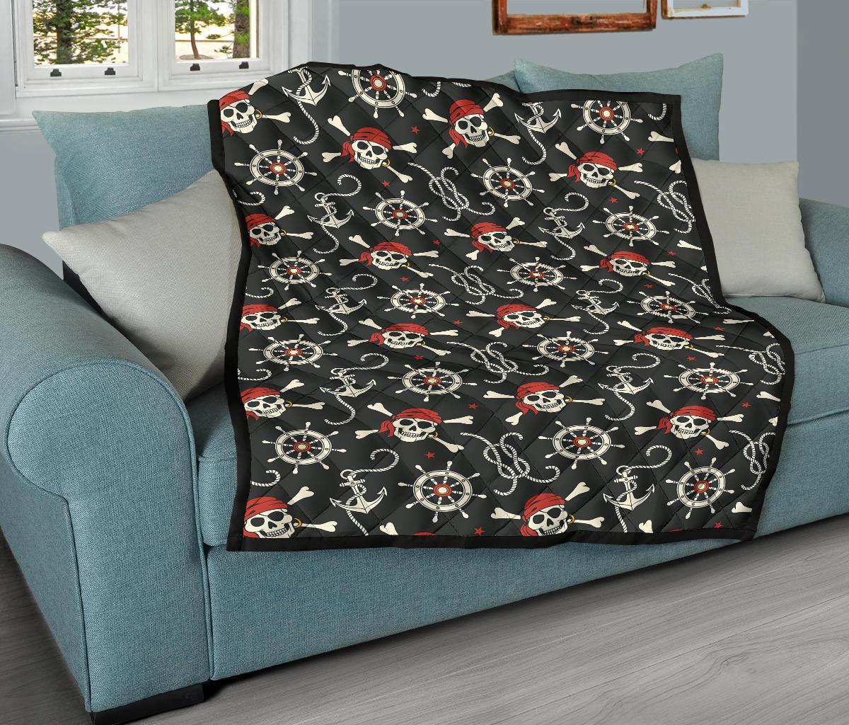 Pirate Skull Pattern Print Quilt-grizzshop