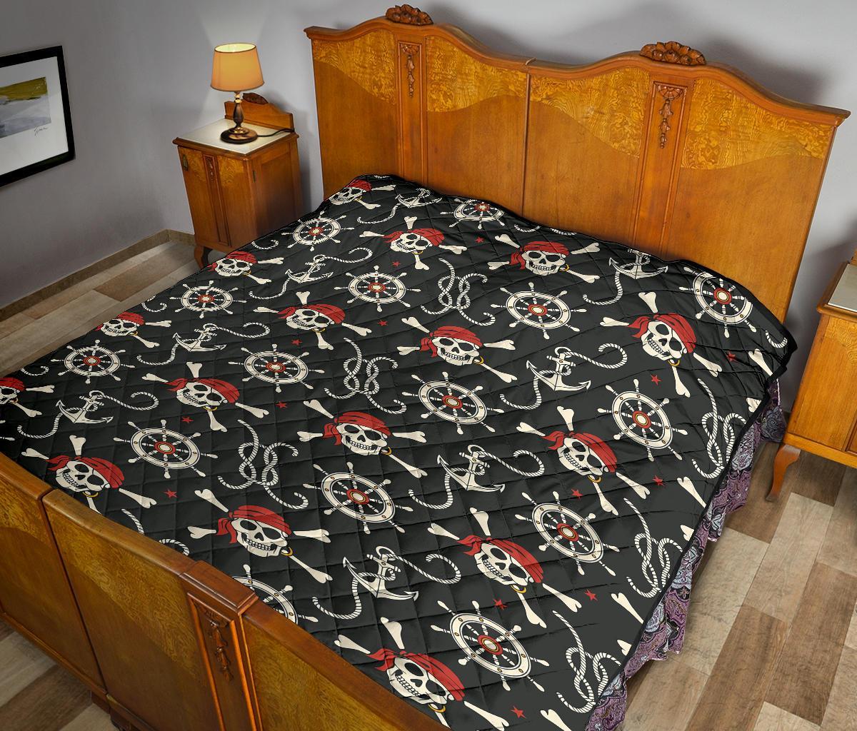 Pirate Skull Pattern Print Quilt-grizzshop