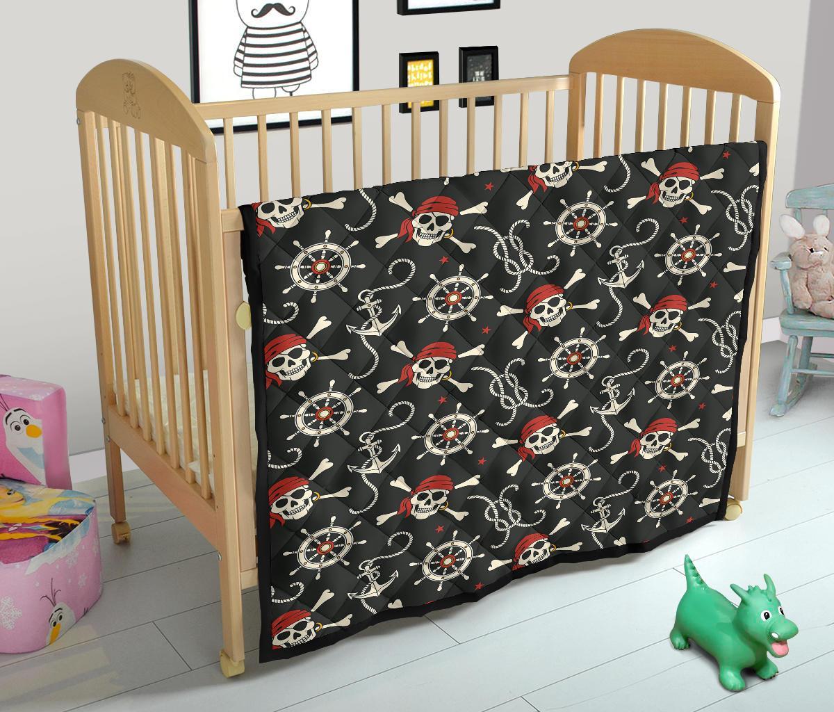 Pirate Skull Pattern Print Quilt-grizzshop