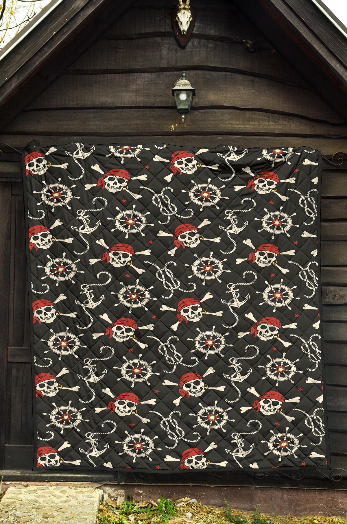 Pirate Skull Pattern Print Quilt-grizzshop