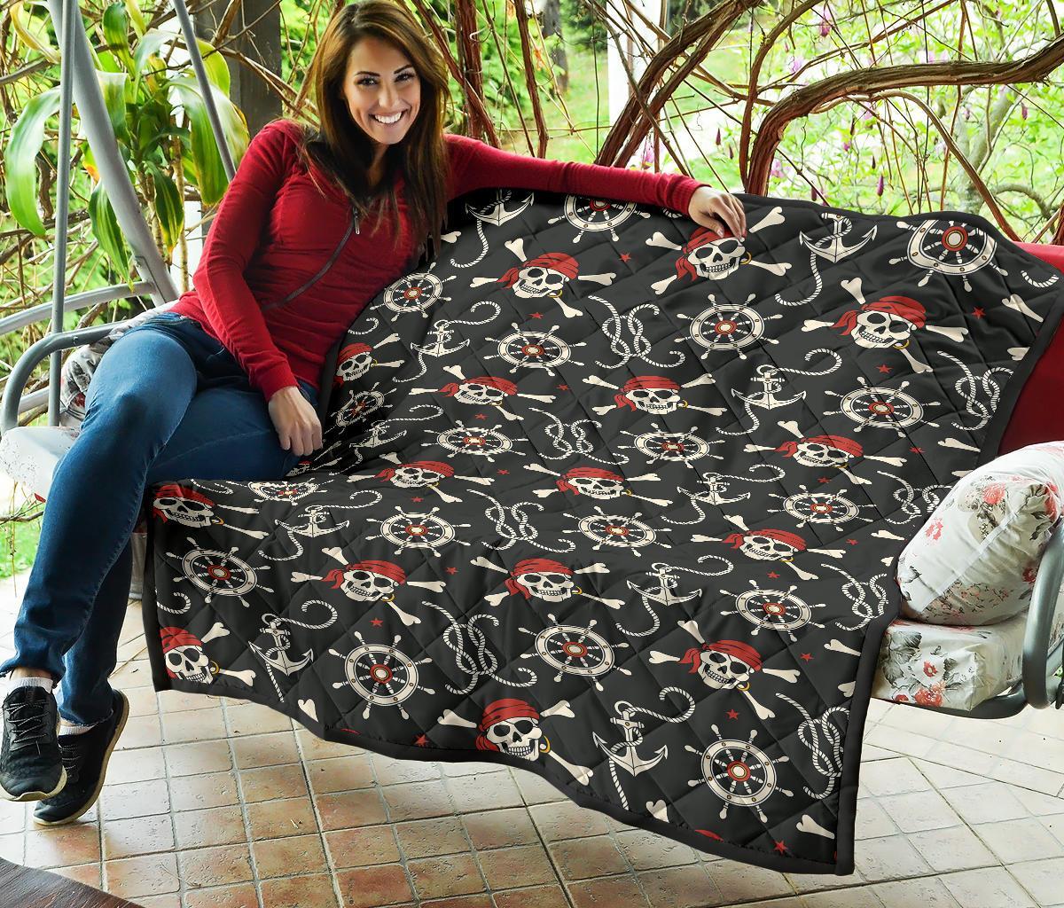 Pirate Skull Pattern Print Quilt-grizzshop