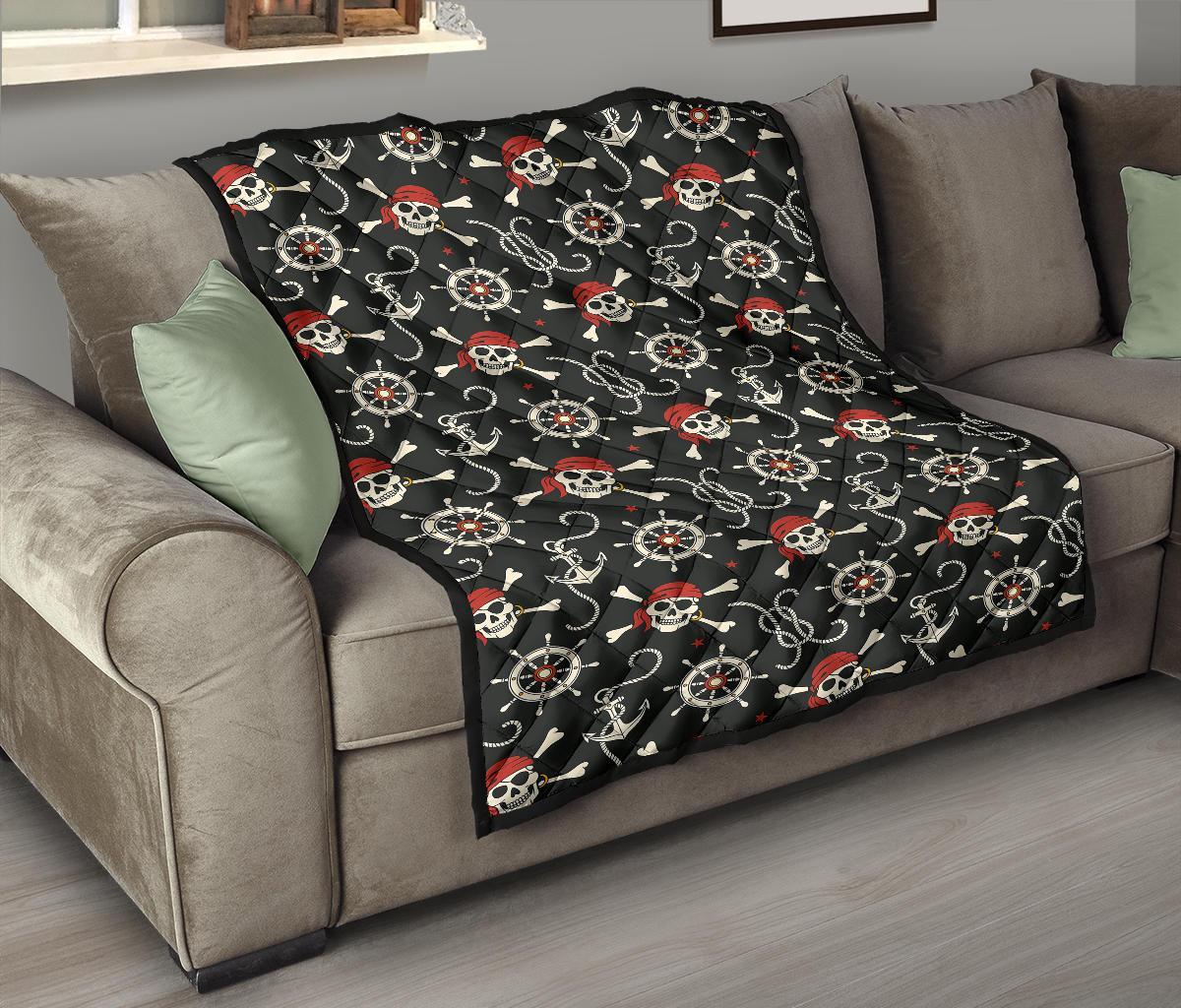 Pirate Skull Pattern Print Quilt-grizzshop