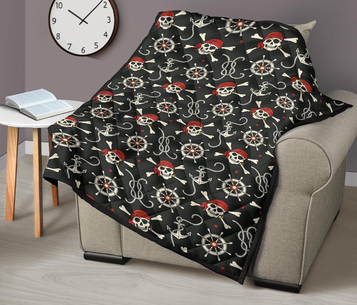 Pirate Skull Pattern Print Quilt-grizzshop