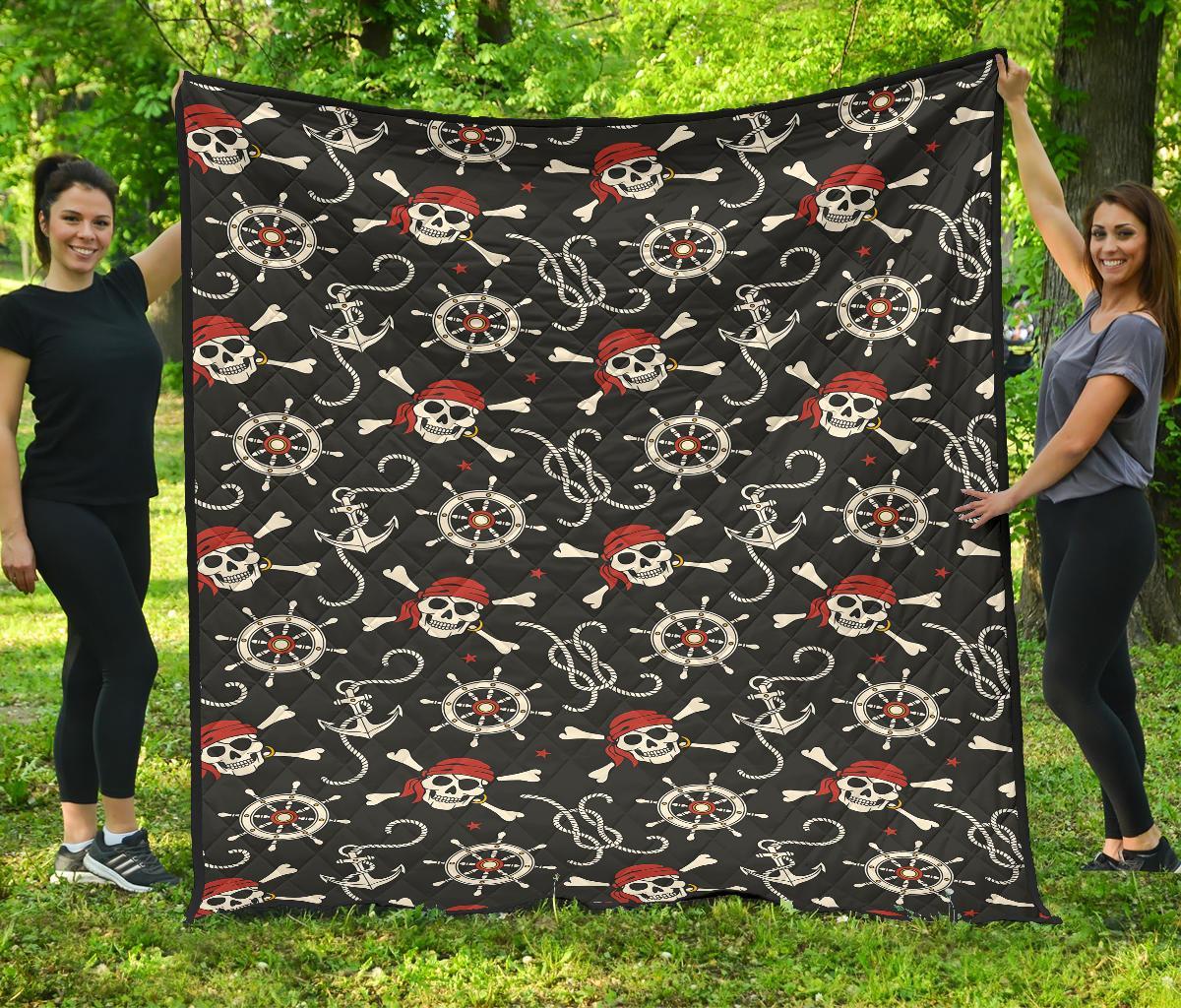 Pirate Skull Pattern Print Quilt-grizzshop