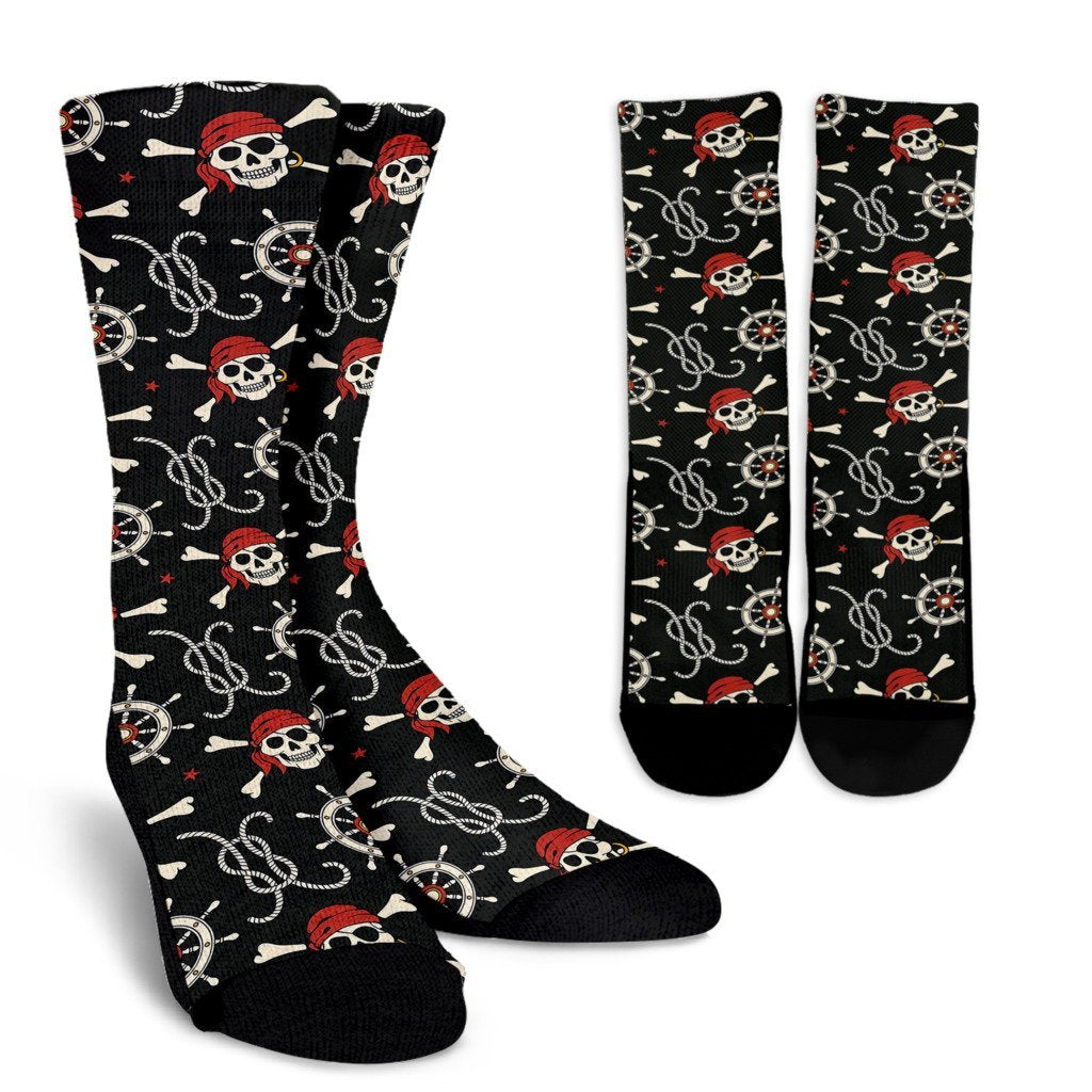 Pirate Skull Pattern Print Unisex Crew Socks-grizzshop