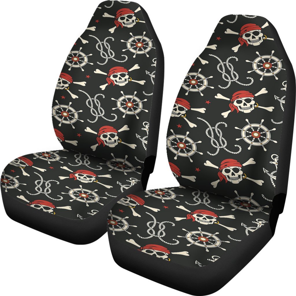 Pirate Skull Pattern Print Universal Fit Car Seat Covers-grizzshop